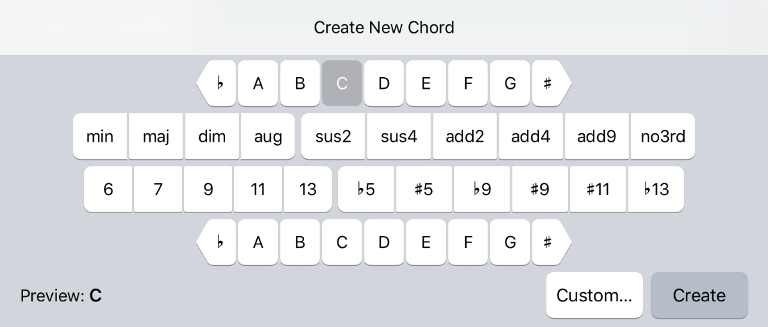 Adding a new chord to the chord palette